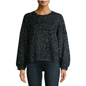 Time and Tru Women's Balloon Sleeve Sweatshirt Bla